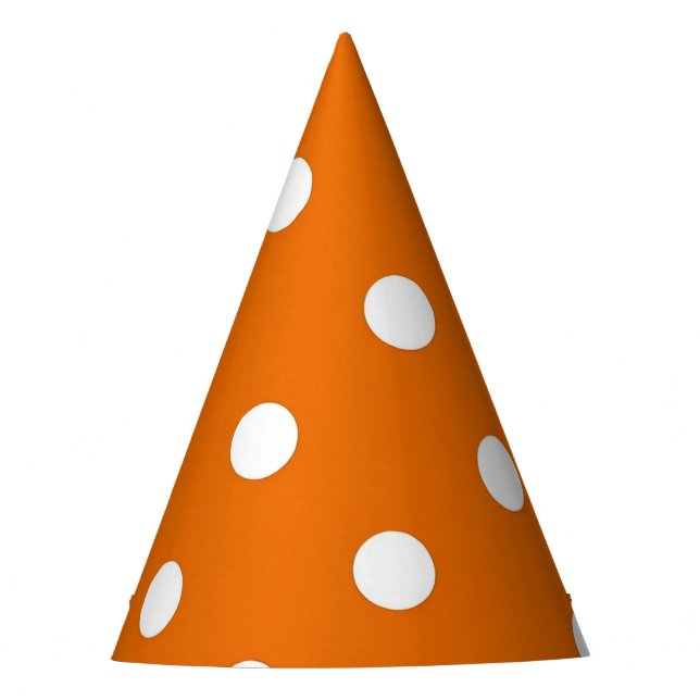 White Polka Dot on Orange Party Hat (Front)
