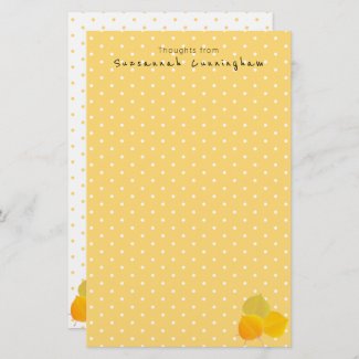 White Polka Dot Pattern Autumn Leaves Custom Name  Stationery