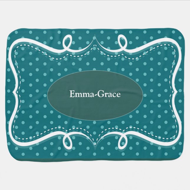 White Polka Dot Pattern on Dark Teal Background   Baby Blanket (Horizontal)
