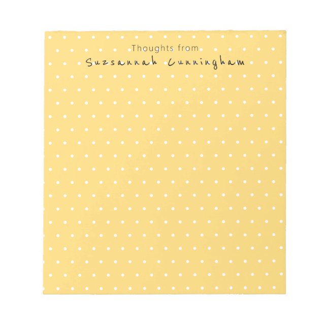 White Polka Dot Pattern On Yellow Custom Text Notepad (Front)