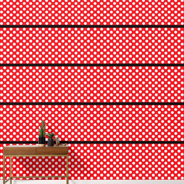 White Polka Dot Red Black Peel and Stick Wallpaper Wallpaper (Hallway)