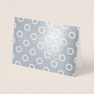 White Polka Dot Rings On Shiny Silver Foil Card