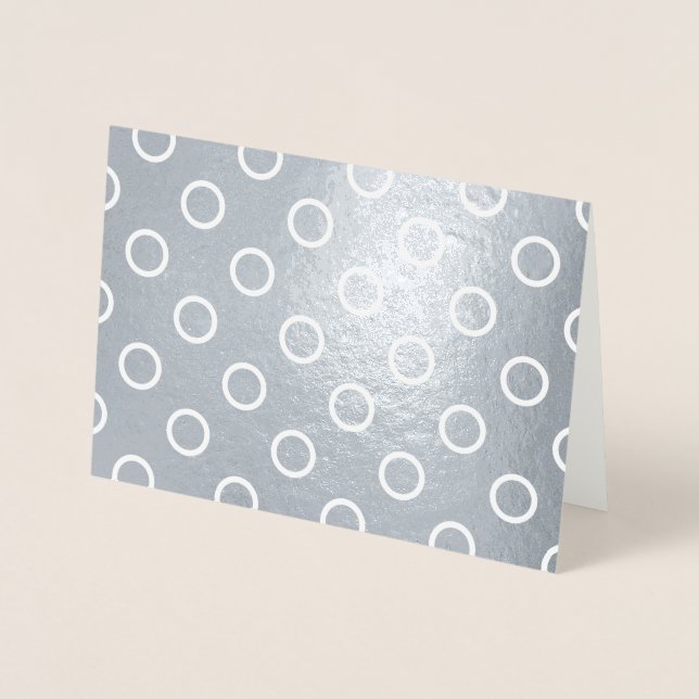 White Polka Dot Rings On Shiny Silver Foil Card (Front)