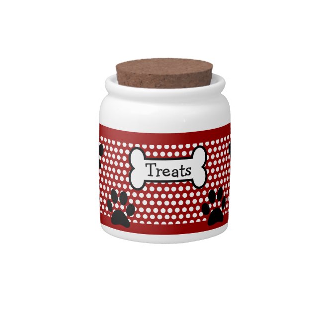 White Polka Dots and Red Pet Treats Jar (Front)