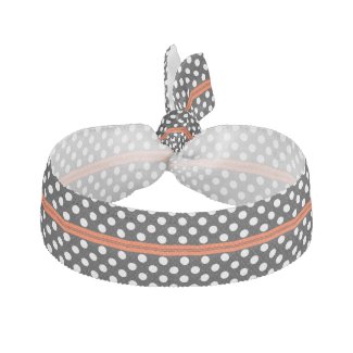 White polka dots at black with orange stripe elastic hair tie