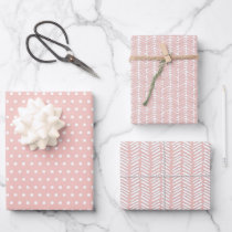 White Polka Dots Chevron Stripes Peach Blush Pink Wrapping Paper Sheets