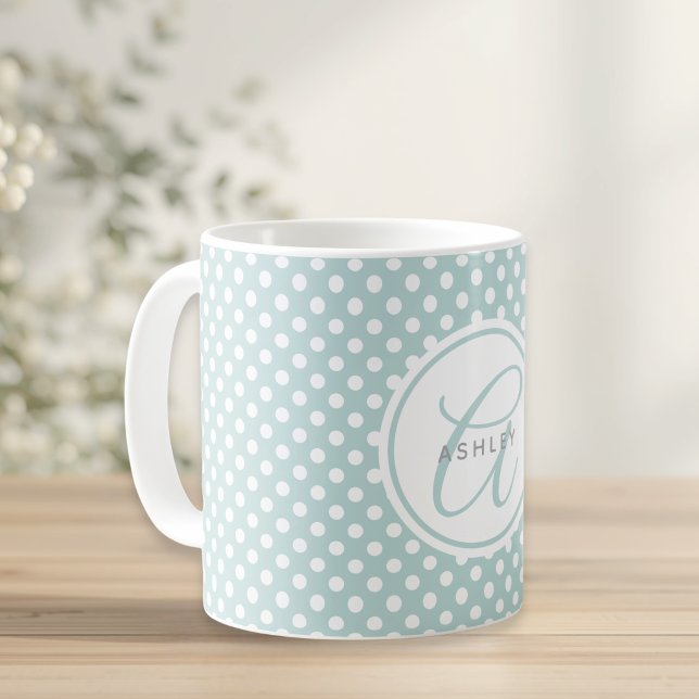 White Polka Dots Custom Initial Name Gift Coffee Mug (Creator Uploaded)