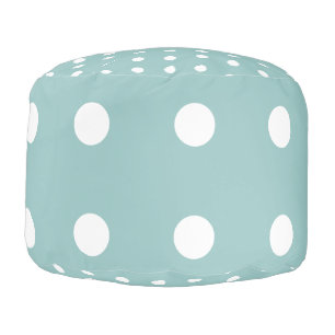 White Polka Dots Geometric Pattern Eggshell Blue Pouf