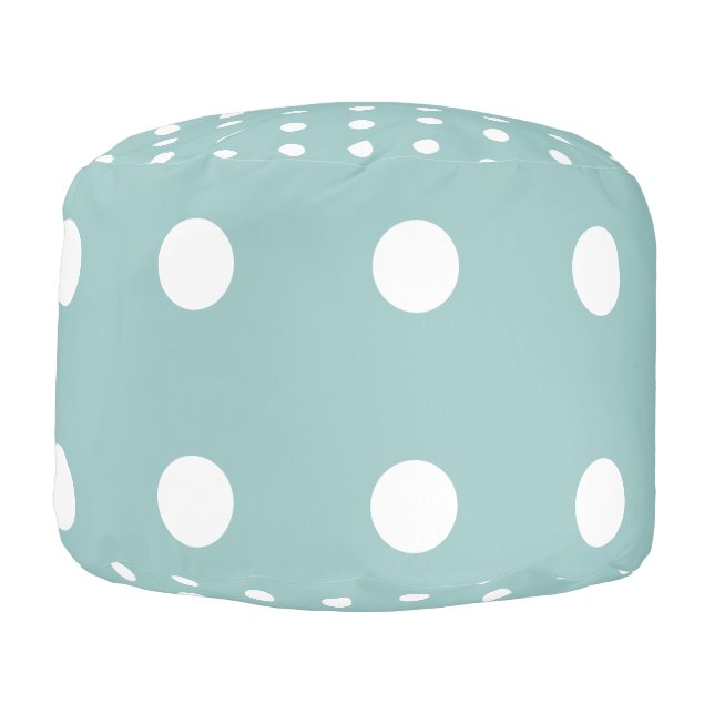 White Polka Dots Geometric Pattern Eggshell Blue Pouf (Left)
