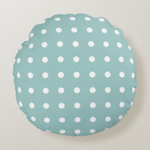 White Polka Dots Geometric Pattern Eggshell Blue Round Pillow