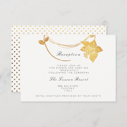 White Polka Dots Gold Floral Vip Wedding Reception Invitation