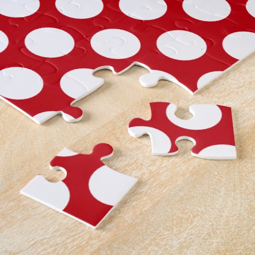 White Polka Dots Impossible Red  Jigsaw Puzzle
