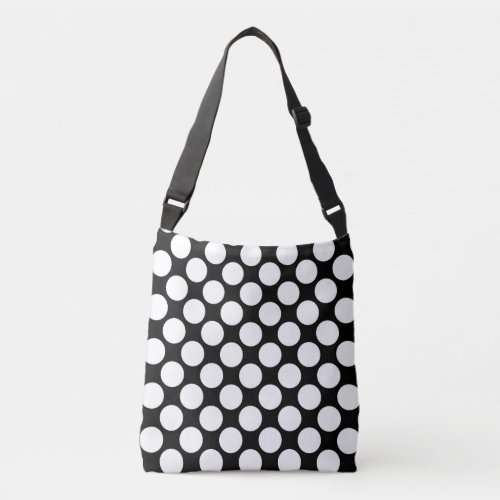 White polka dots large on black crossbody bag