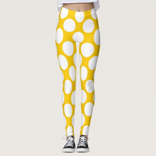 White polka dots large on Tangerine Yellow Orange Leggings