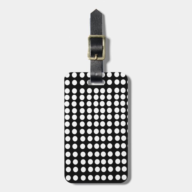 White Polka Dots Luggage Tag w/ leather strap (Front Vertical)