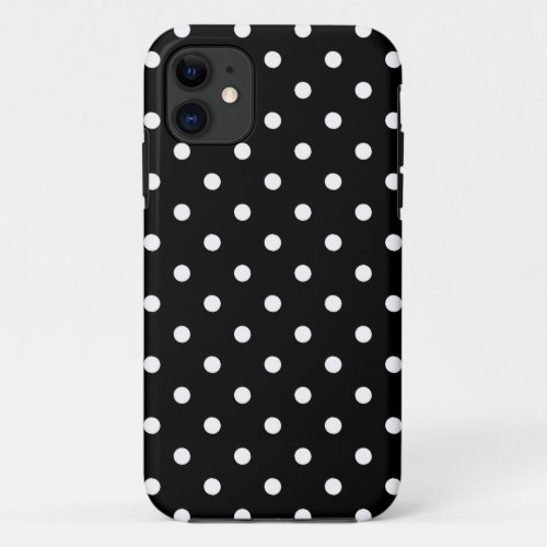 White polka dots medium on black iPhone 11 case
