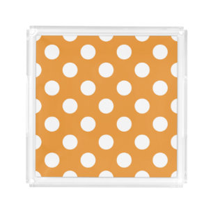 White polka dots on amber acrylic tray