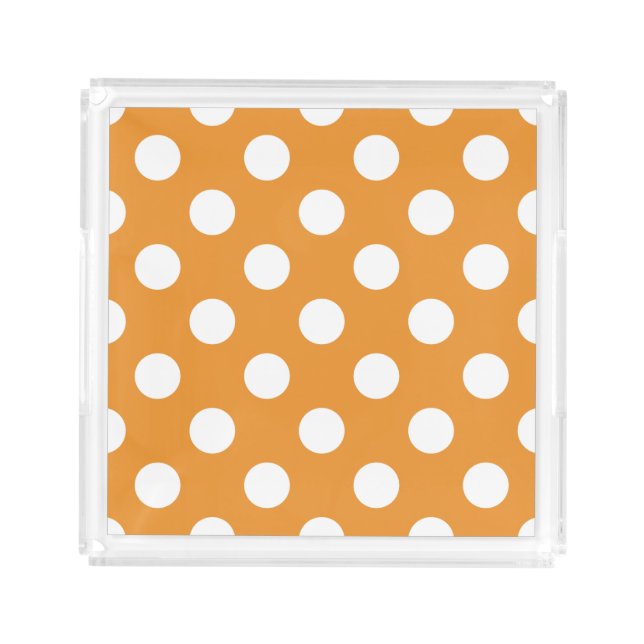 White polka dots on amber acrylic tray (Front)