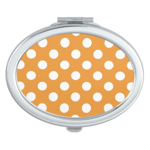 White polka dots on amber compact mirror
