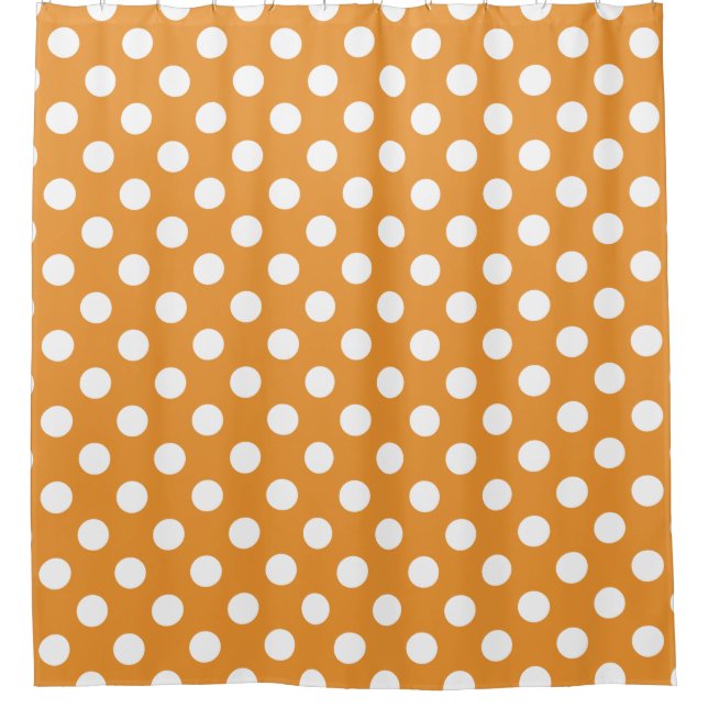 White polka dots on amber shower curtain (Front)