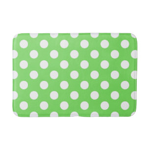 White polka dots on apple green bathroom mat