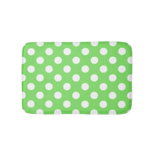 White polka dots on apple green bathroom mat