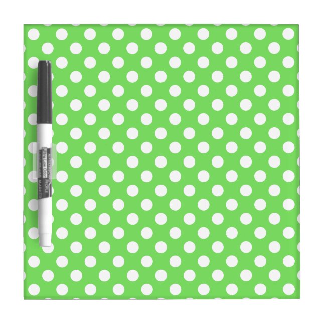 White polka dots on apple green dry erase board (Front)