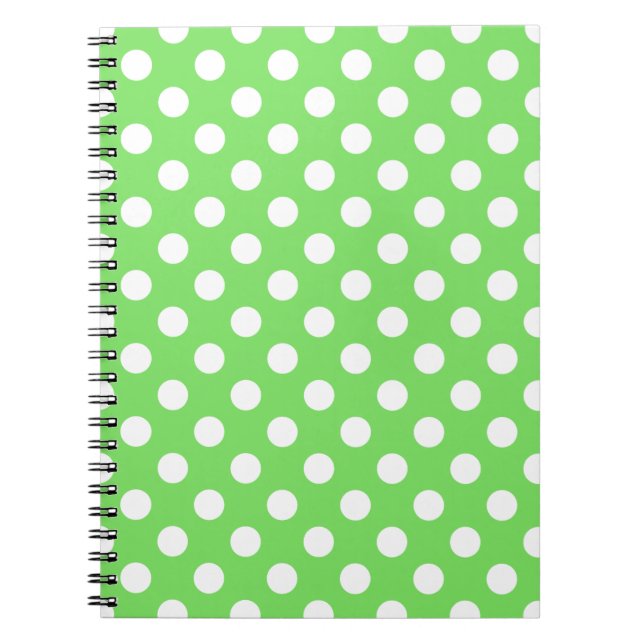 White polka dots on apple green notebook (Front)