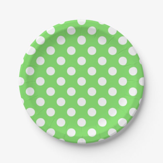 White polka dots on apple green paper plates (Front)