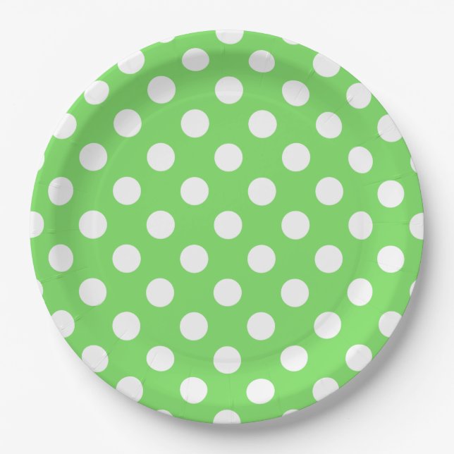 White polka dots on apple green paper plates (Front)