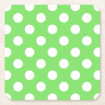 White Polka Dots On Apple Green Square Paper Coaster at Zazzle