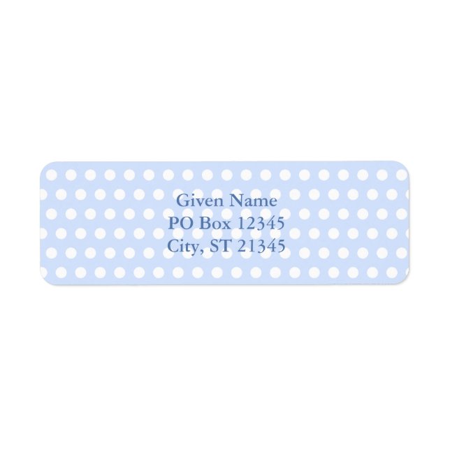 White Polka Dots on Baby Blue Label (Front)