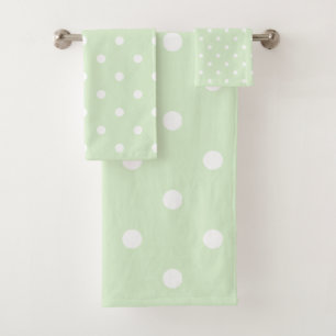 White Polka Dots on Baby Green Bath Towel Set