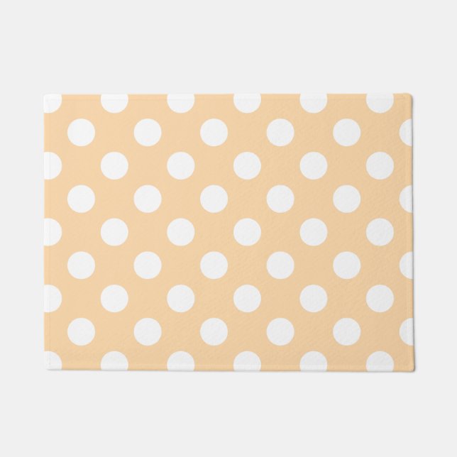 White polka dots on beige doormat (Front)