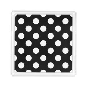 White polka dots on black acrylic tray