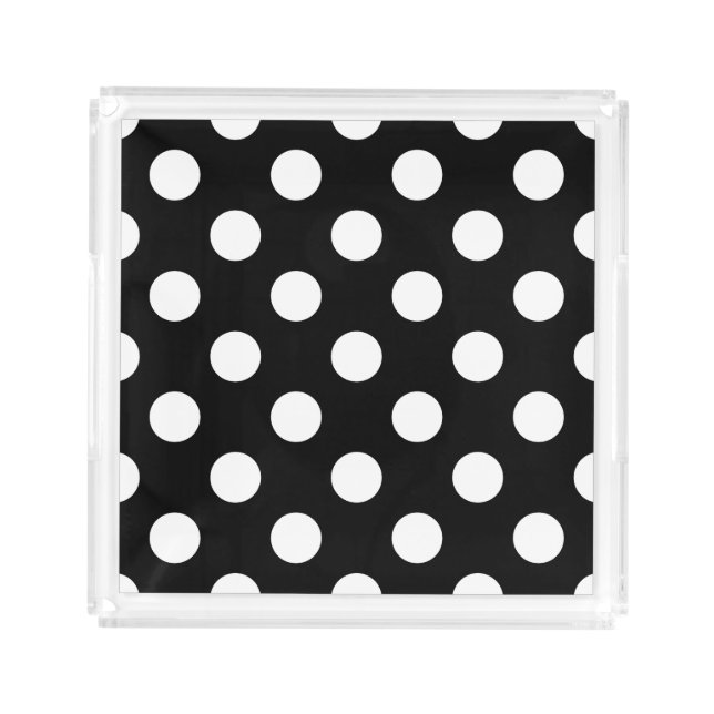 White polka dots on black acrylic tray (Front)