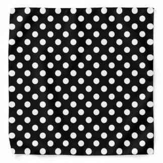 White Polka Dots on Black Background Bandana