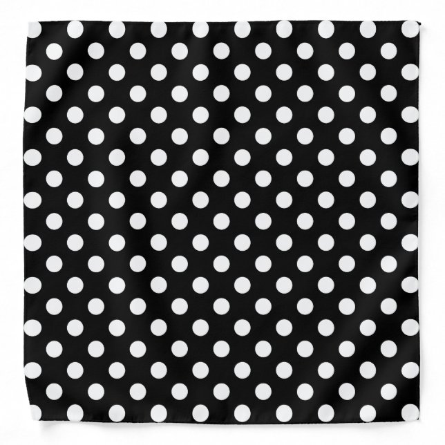 White Polka Dots on Black Background Bandana (Front)