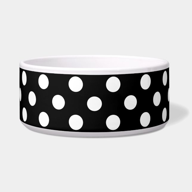 White Polka Dots on Black Background Bowl (Front)