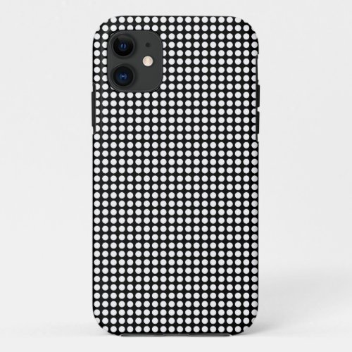 White Polka Dots on Black Background iPhone 11 Case