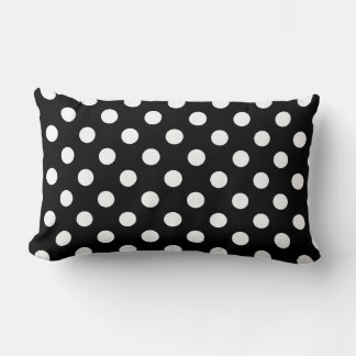 White Polka Dots on Black Background Lumbar Pillow