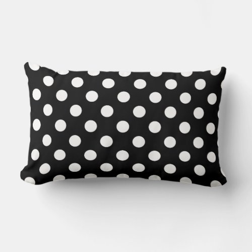 White Polka Dots on Black Background Lumbar Pillow