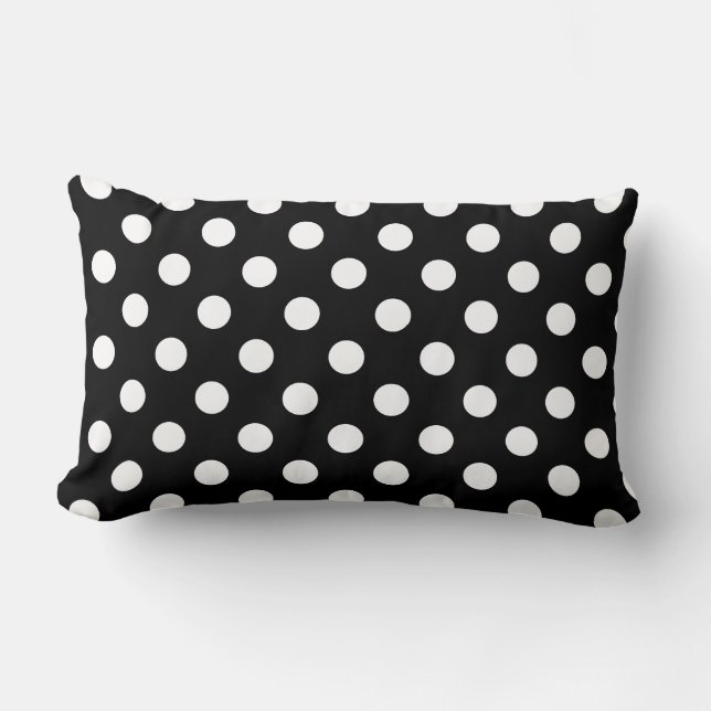 White Polka Dots on Black Background Lumbar Pillow (Front)