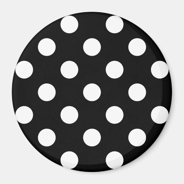 White Polka Dots on Black Background Magnet (Front)