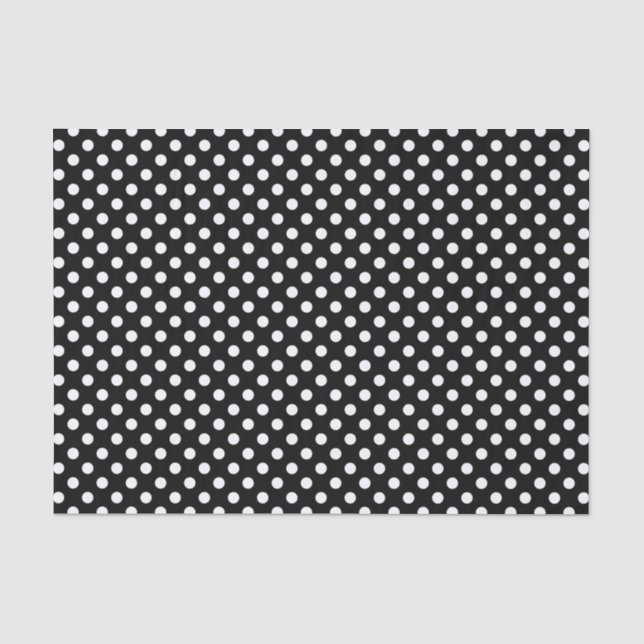 White Polka Dots on Black Background Tissue Paper (Front)