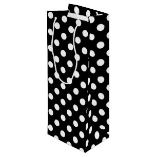 White Polka Dots on Black Background Wine Gift Bag