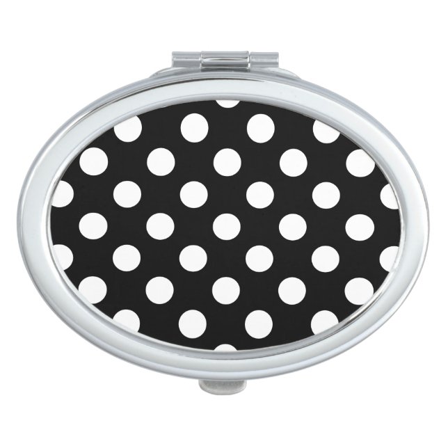 White polka dots on black compact mirror (Front)