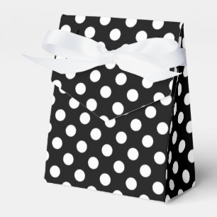 White polka dots on black favor boxes