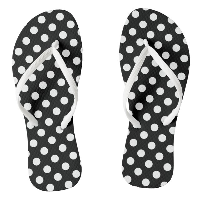 White polka dots on black flip flops (Footbed)