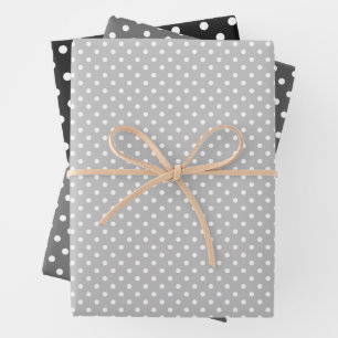 White Polka Dots On Black Gray Gift Wrapping Paper Sheets
